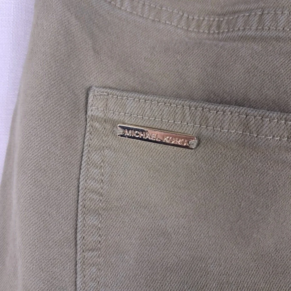Michael Kors 10 High Rise Selma Flare Jeans Olive Green Stretch Retro 70s-Style